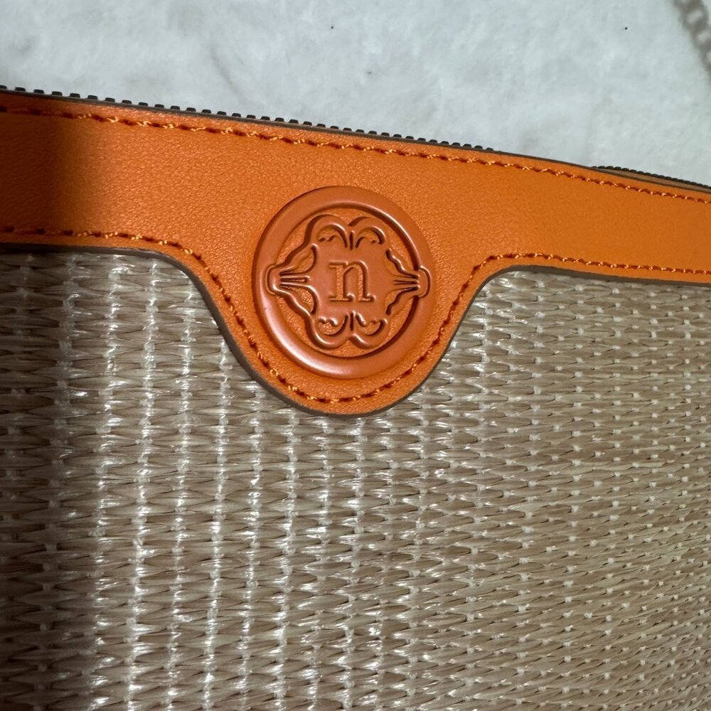Nanette Lepore Beige & Orange Woven Chain Strap Bag With Logo Accent - Picture 3 of 8